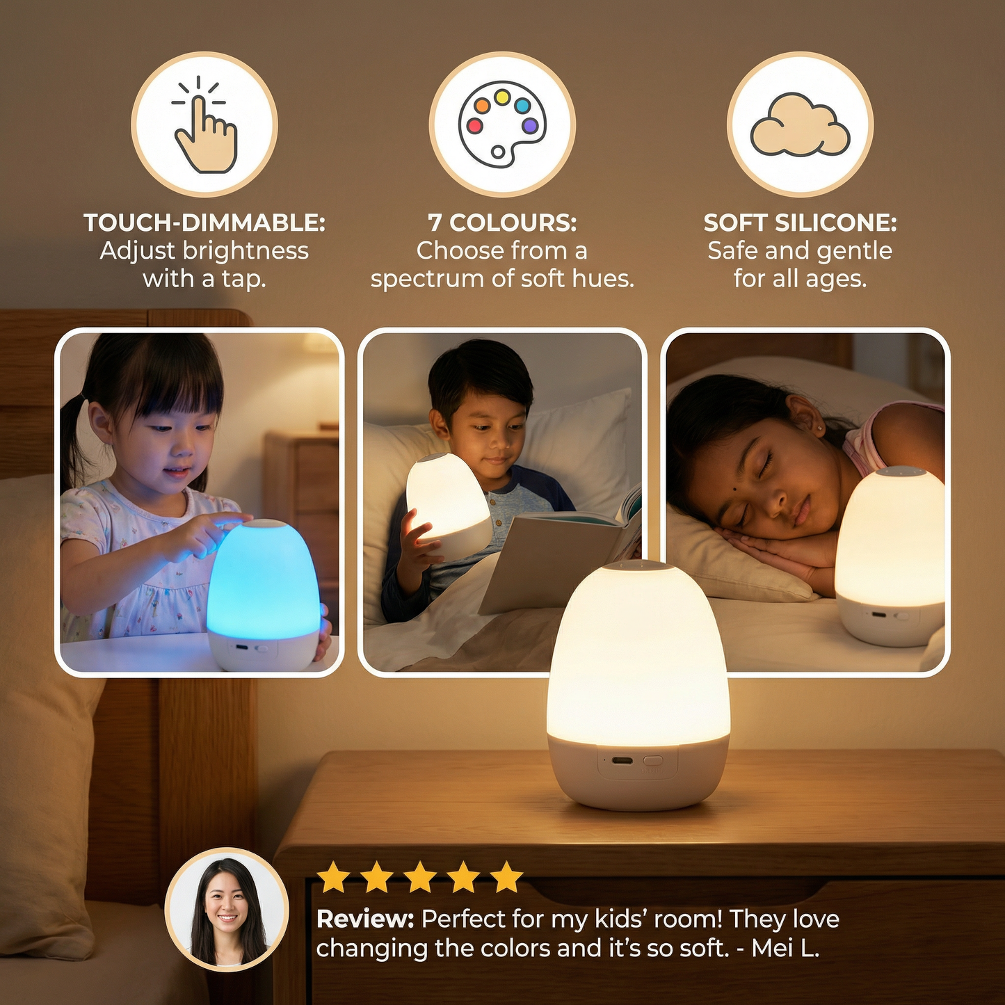 Egg-Shaped LED Night Light Made of Silicone