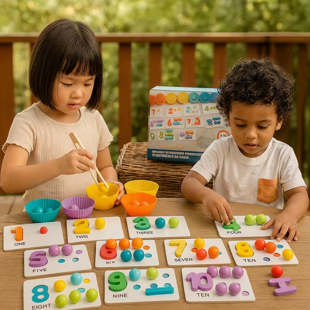 Montessori Math Puzzle for Kids ⎜ Educational Bead Matching Game for Number Recognition and Counting Skills