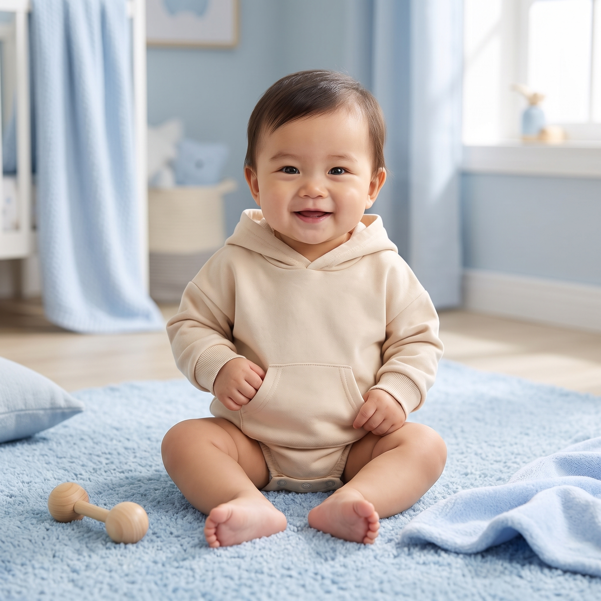 Hooded Baby Romper – Soft Long Sleeve Onesie with Front Pocket